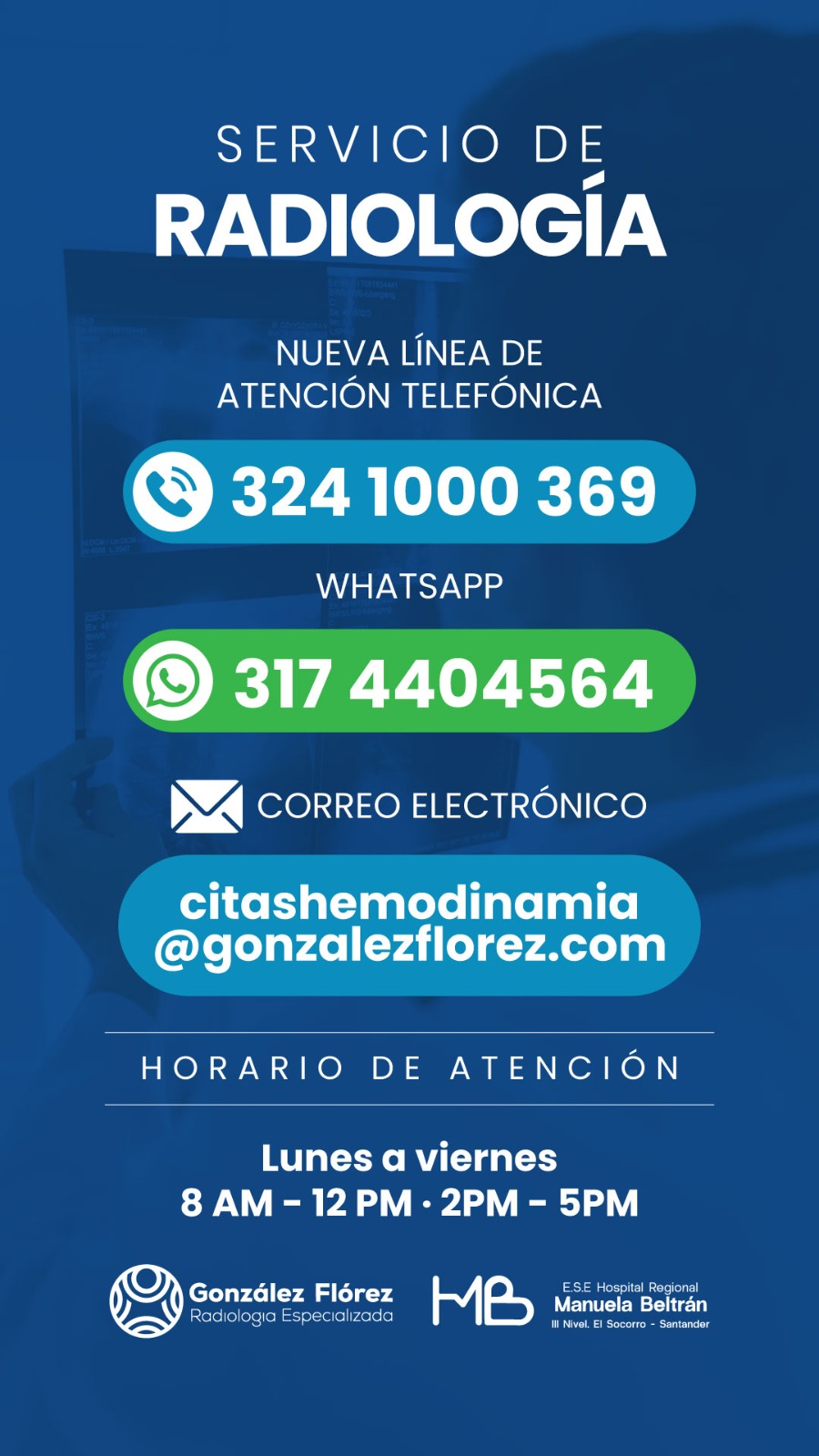 Números de contacto para el servicio de Radiología